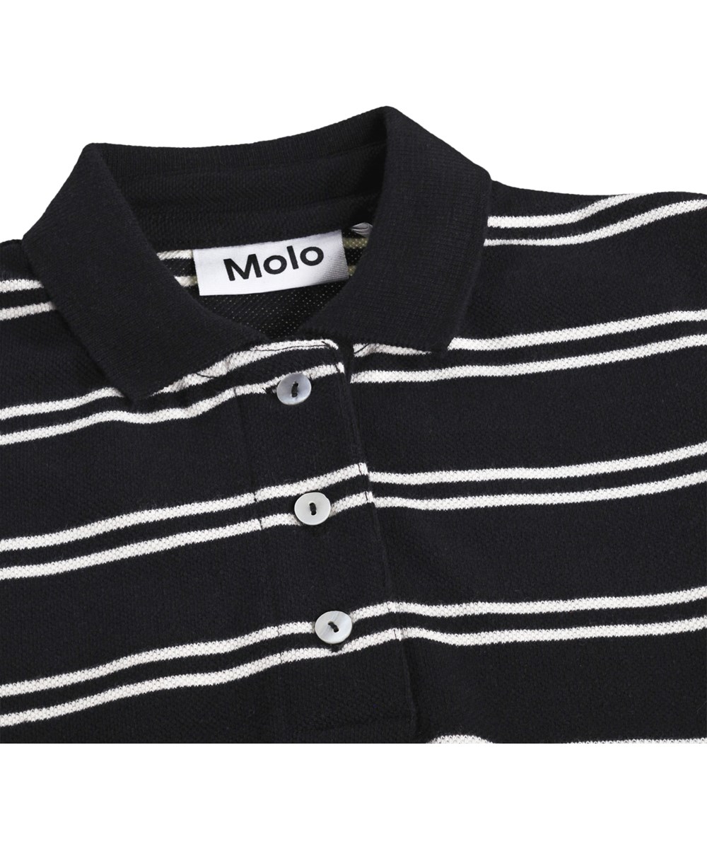 Raki - Black Ivory Stripe - Hvid og sort stribet poloshirt i økologisk bomuld til børn