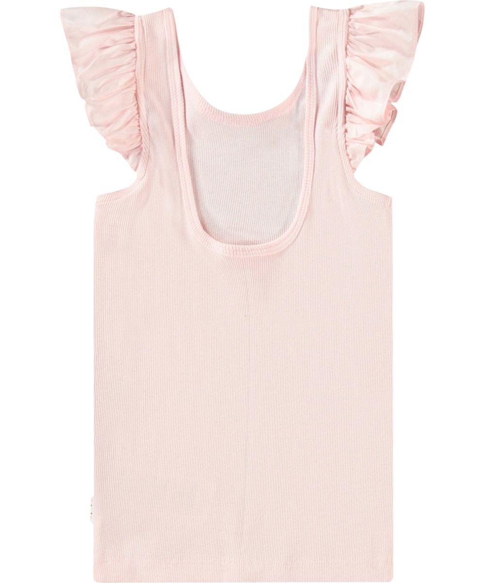 Ranja - Charlotte Pink - Lyserød tanktop til børn i blødt økologisk bomuld med flæseærmer.