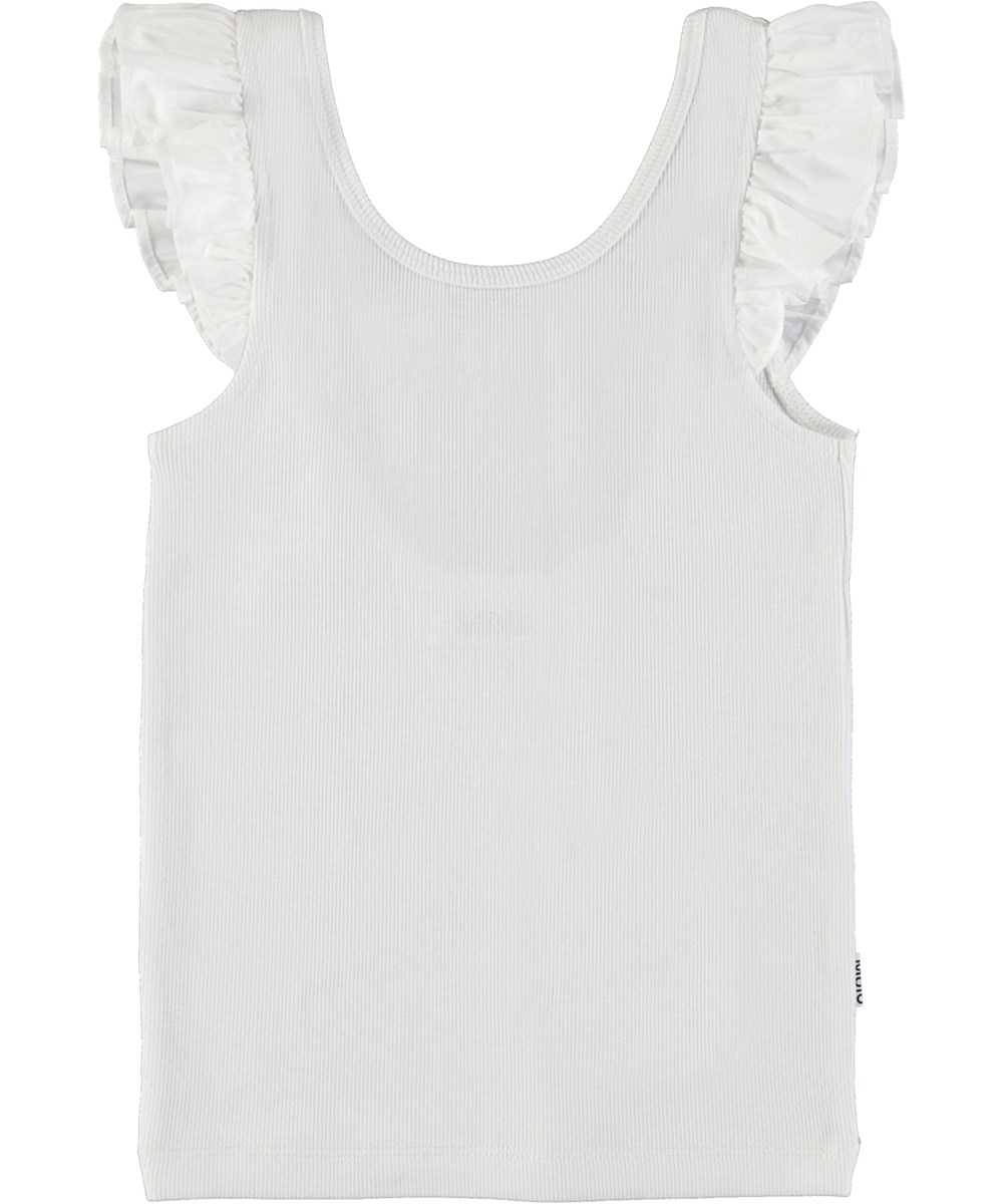 Ranja - White - Hvid tanktop med små flæsekanter