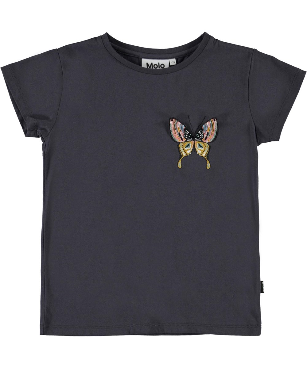 Ranva - Purple Night - Lilla t-shirt med broderet sommerfugl