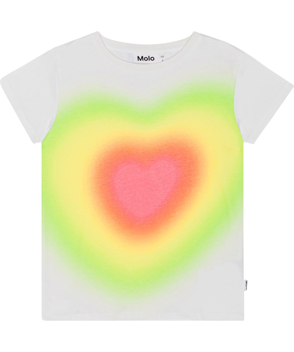 Ranva - Gradient Heart - Hvid økologisk bomulds t-shirt med graffitiprint formet som et hjerte