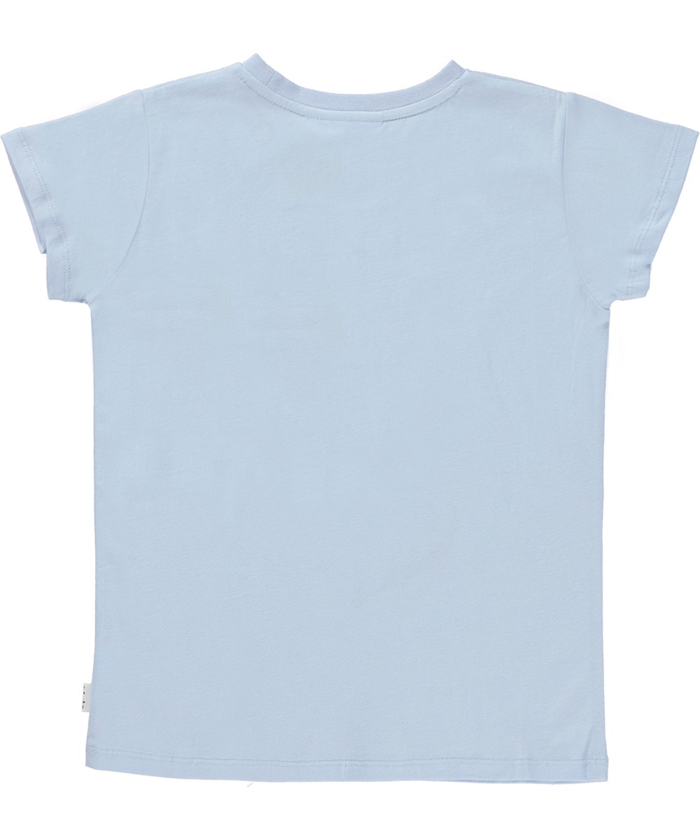 Ranva - Windy - Lyseblå slim fit t-shirt med smilende ansigts palliet broderier