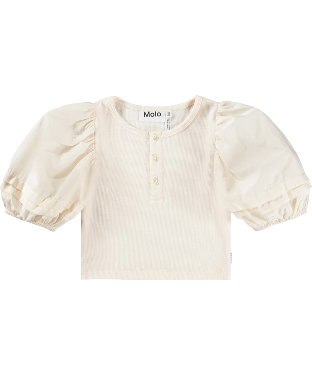 Rawna - Pearled Ivory - Råhvid cropped t-shirt i økologisk bomuld til børn