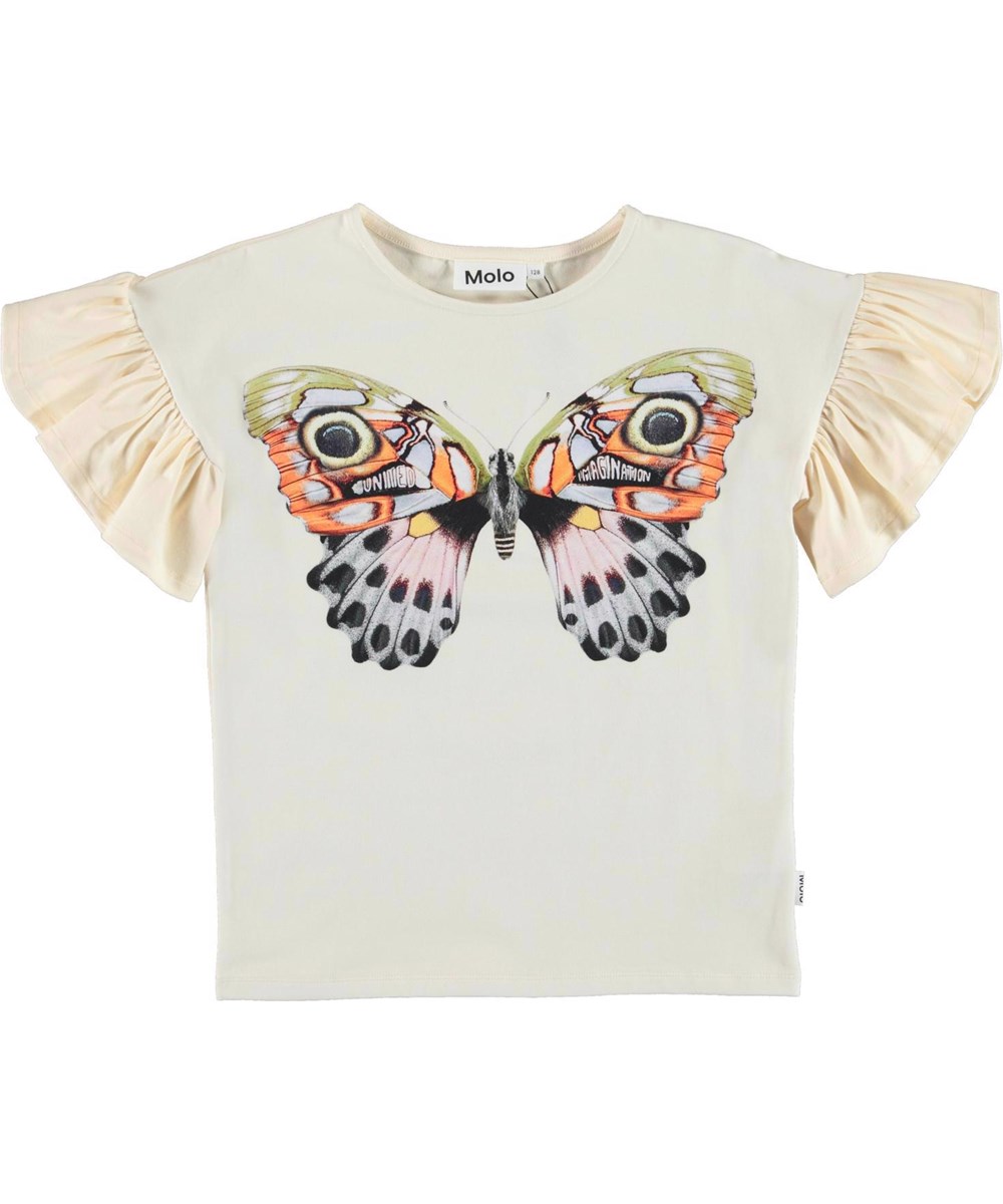Rayah - Exotic Butterfly - Økologisk t-shirt med flæseærmer og sommerfugle print