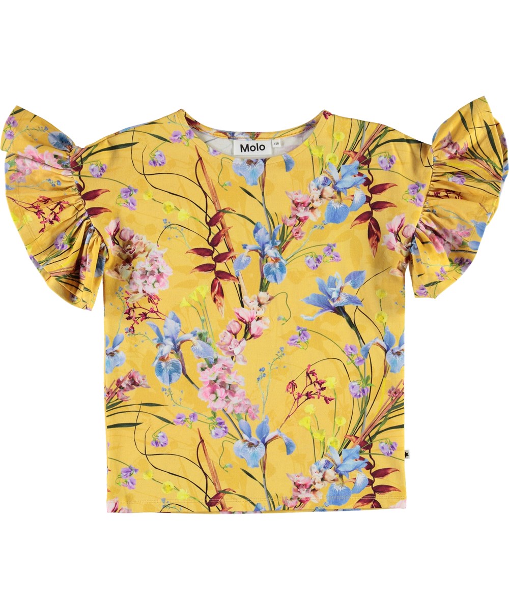 Rayah - The Art Of Flowers - Økologisk gul blomstret t-shirt