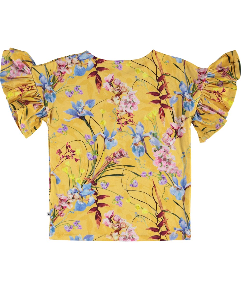 Rayah - The Art Of Flowers - Økologisk gul blomstret t-shirt