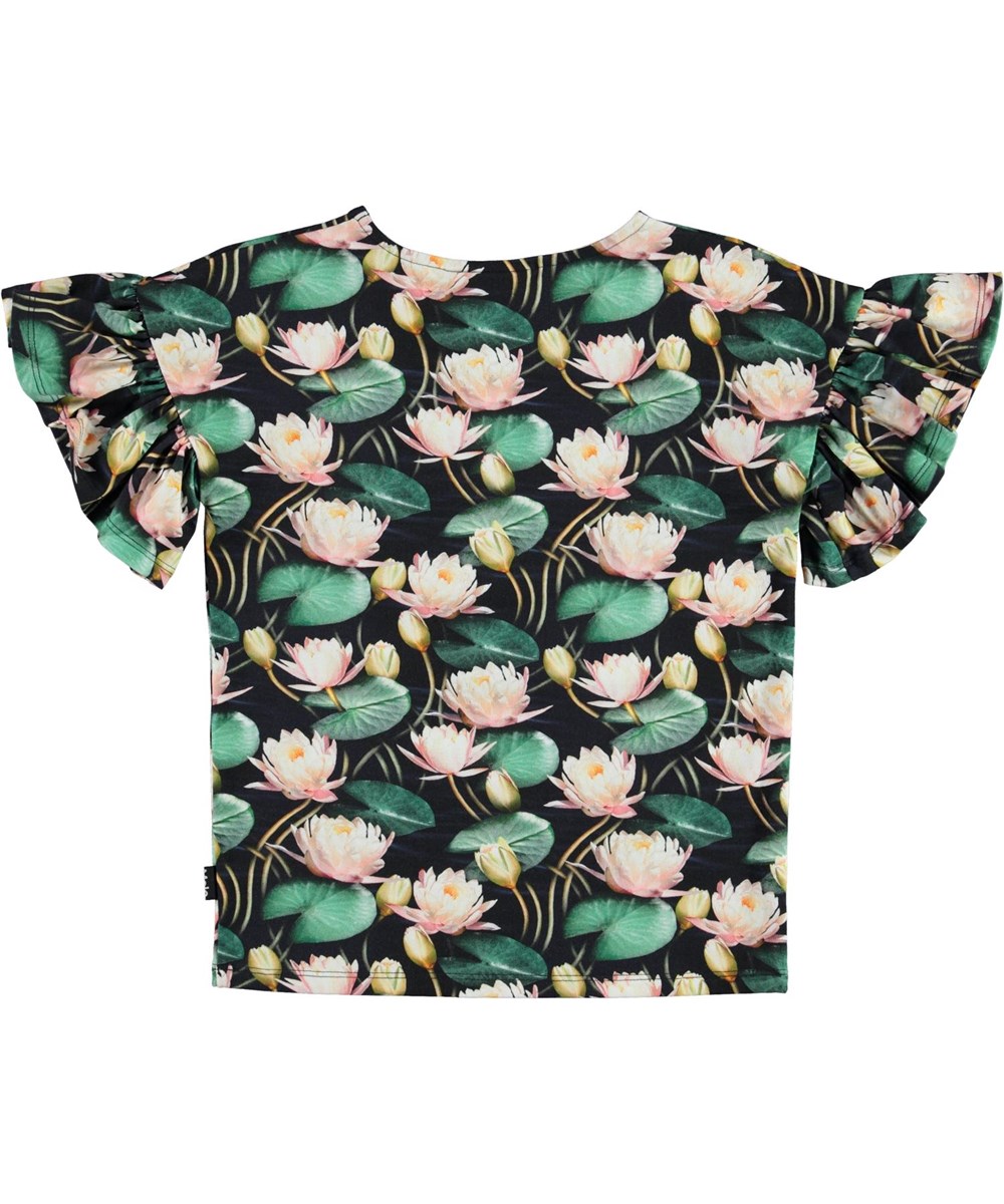 Rayah - Water Lilies - Økologisk t-shirt med åkander og flæseærmer