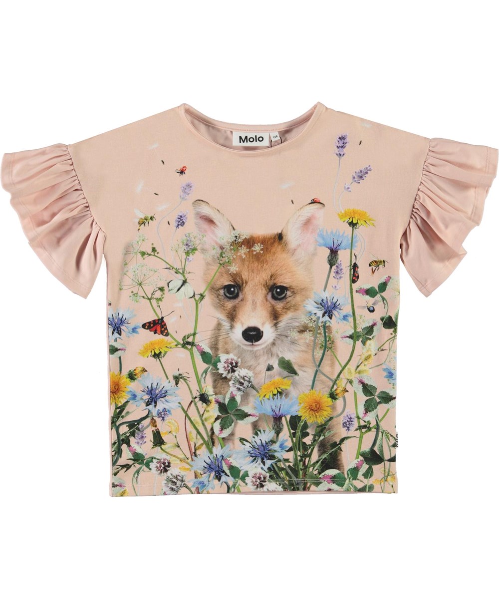 Rayah - Wildflower Fox - Lyserød t-shirt med print af en ræv