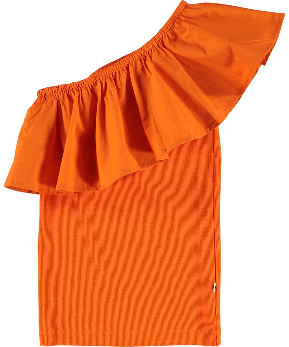 Rebecca - Exuberance - Orange asymetrisk top med flæse