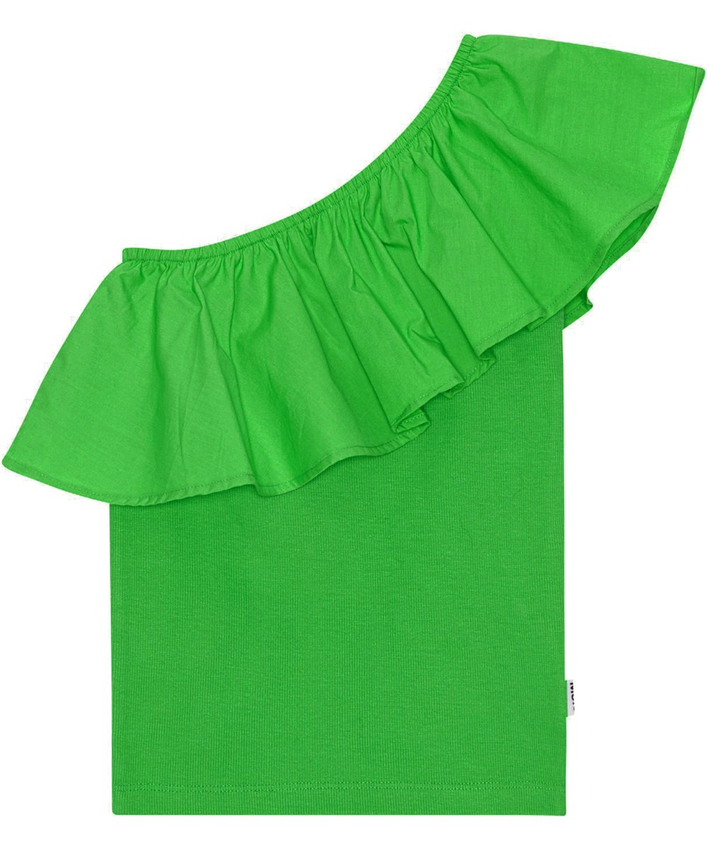 Rebecca - Classic Green - Grøn one-shoulder top i økologisk bomuld med stretch