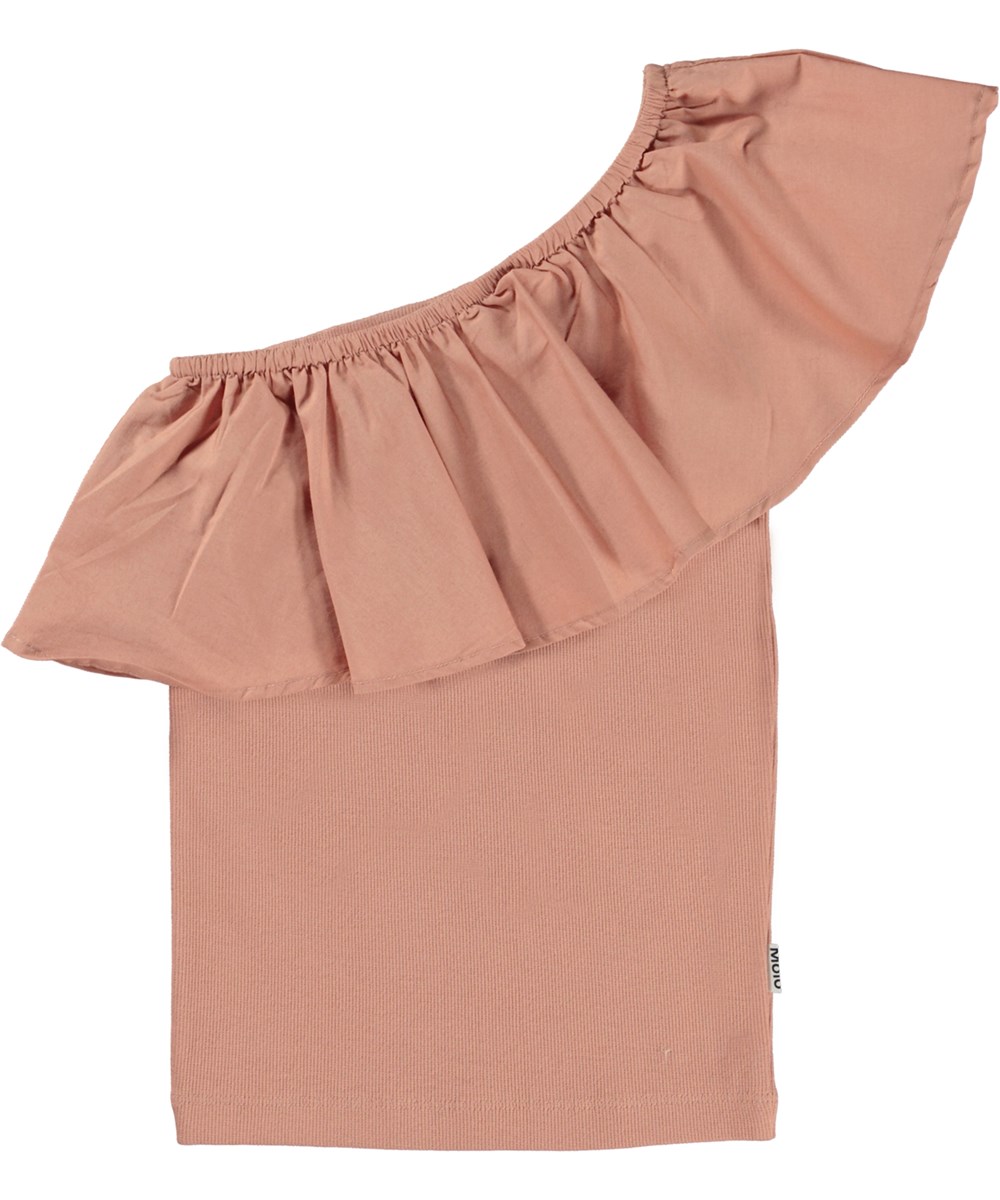 Rebecca - Muted Rose - Støvet rosa økologisk top med flæse