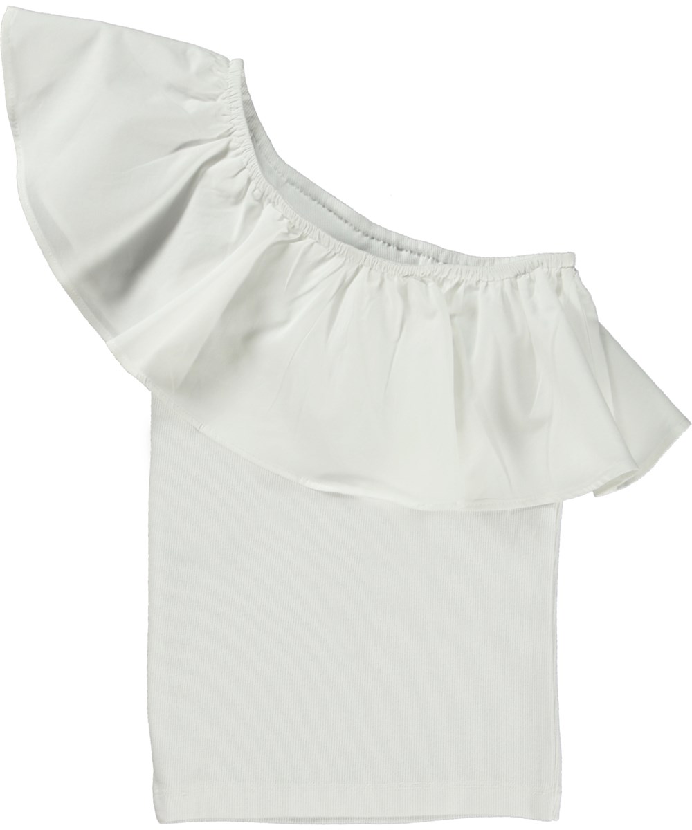 Rebecca - White - Hvid økologisk top med flæse