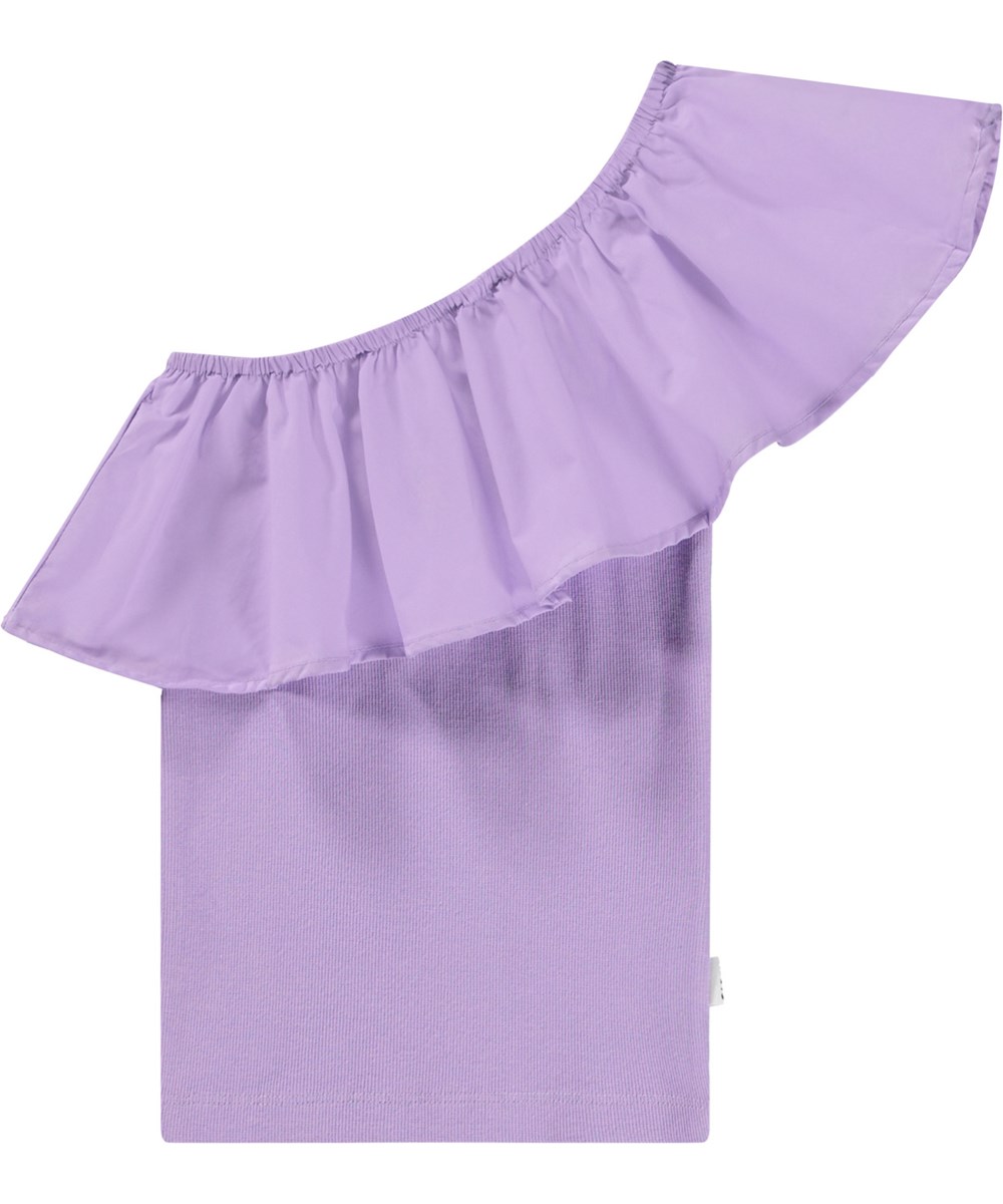 Rebecca - Violaceous - Lilla one-shoulder top til børn i økologisk bomuld med stretch.