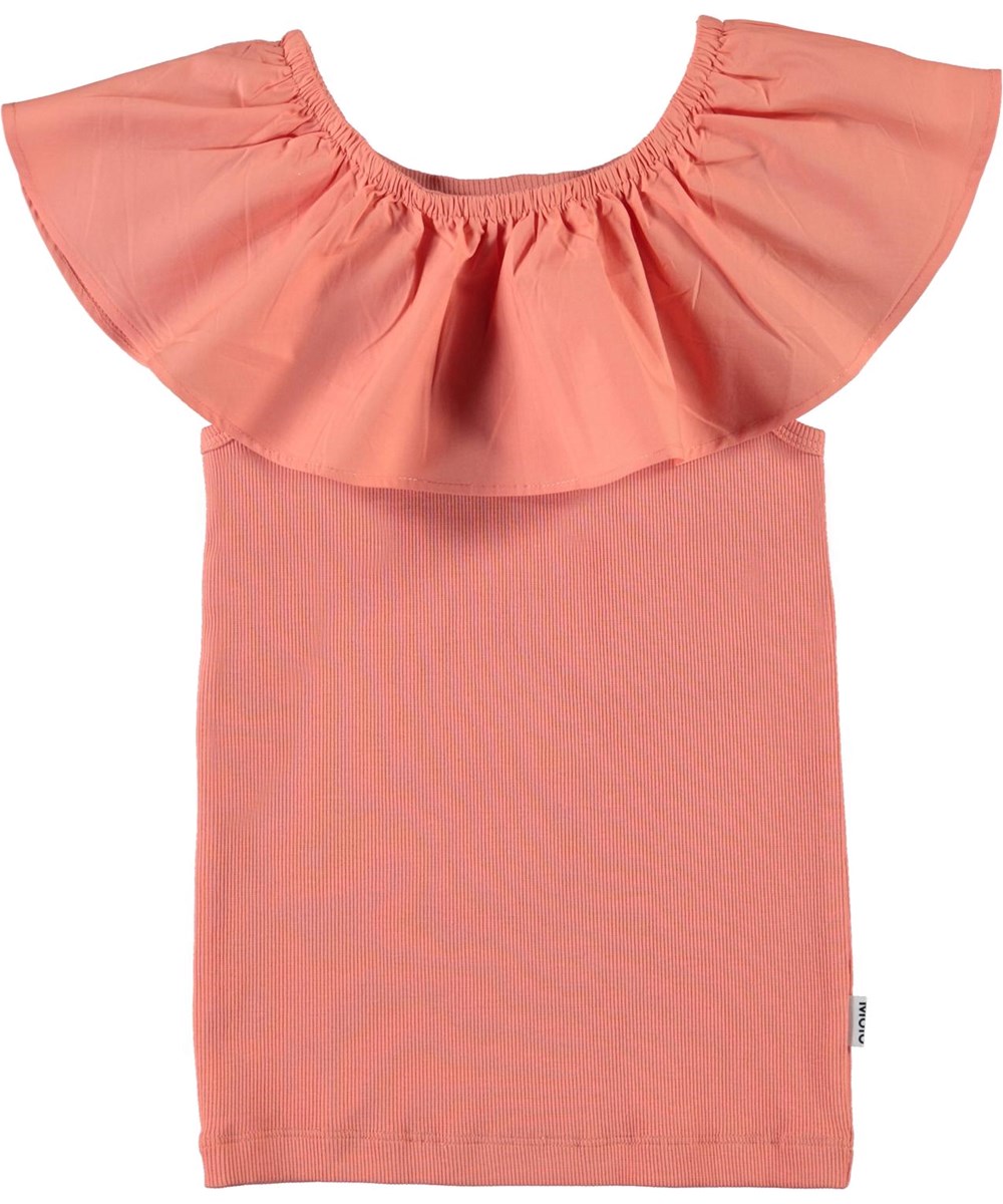 Reca - Burnt Coral - Økologisk gylden tanktop med flæsekant