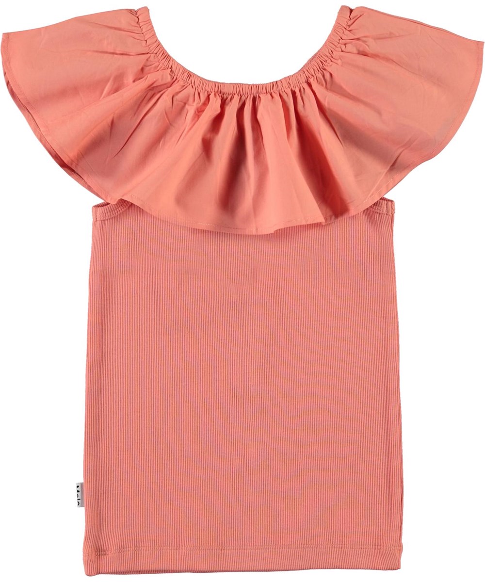 Reca - Burnt Coral - Økologisk gylden tanktop med flæsekant