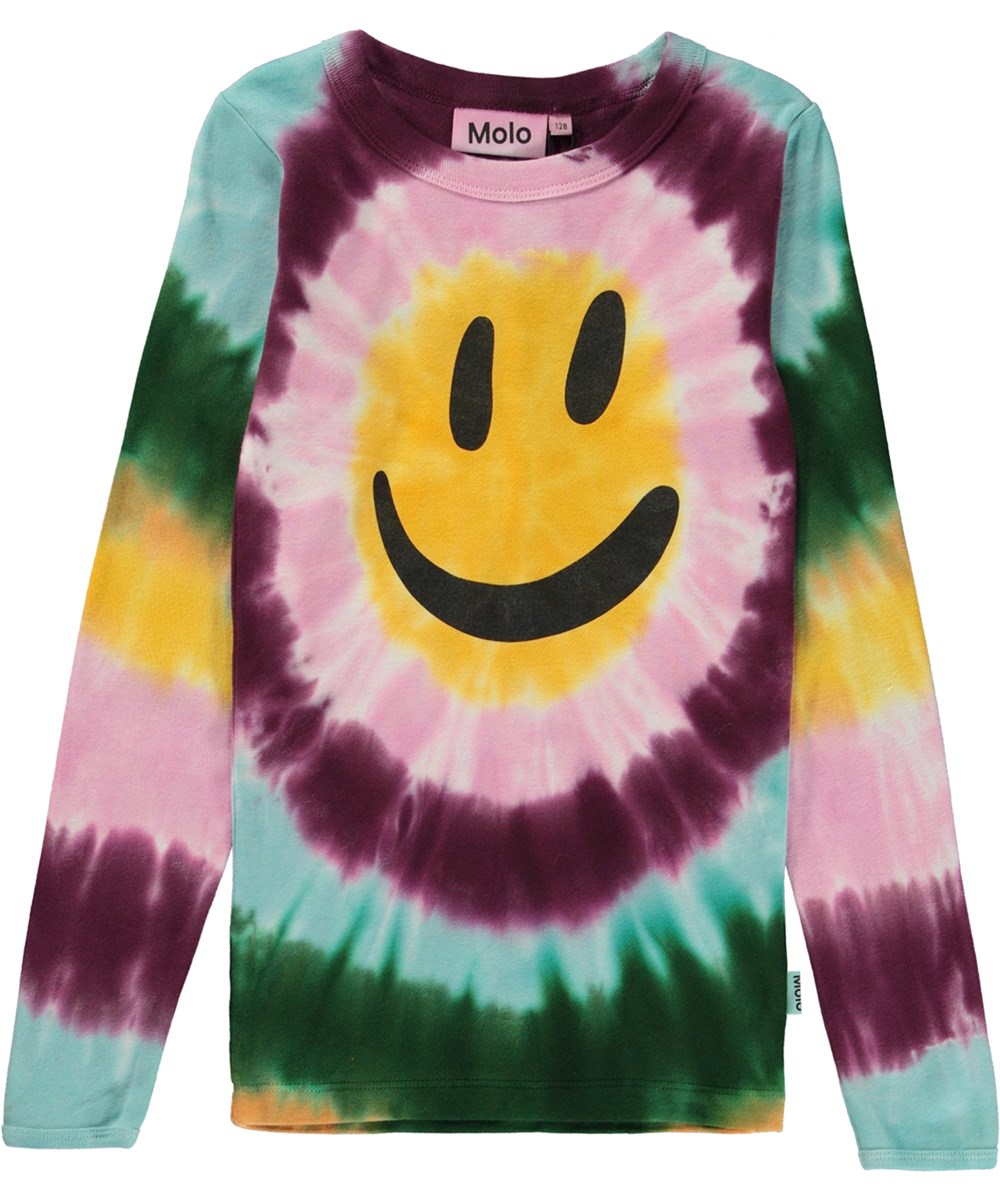 Reeta - Mimosa Tie Dye - Multifarvet langærmet økologisk bluse med tie-dye print