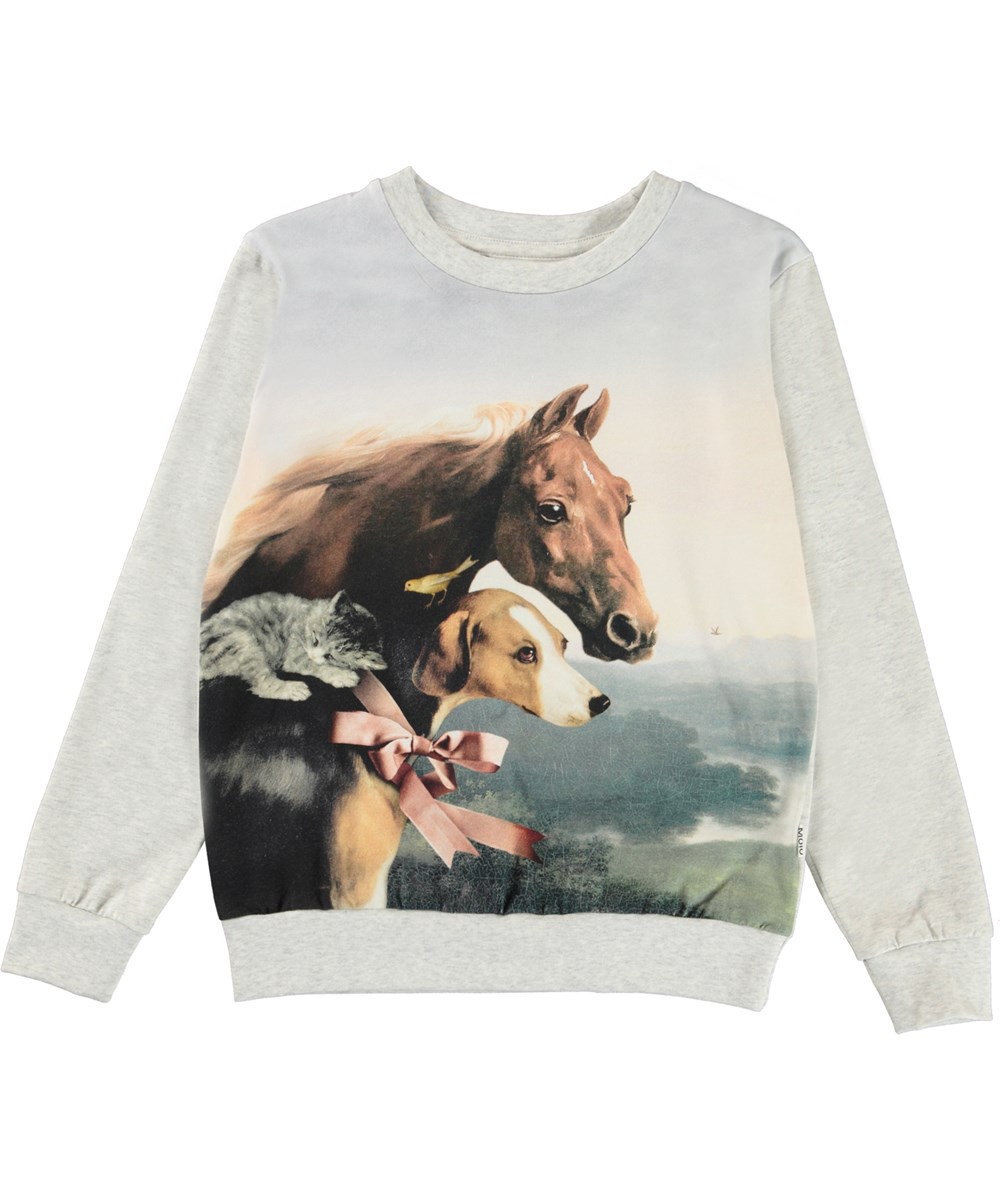 Regine - Fellowship - Økologisk bluse med hest hund kat fugl