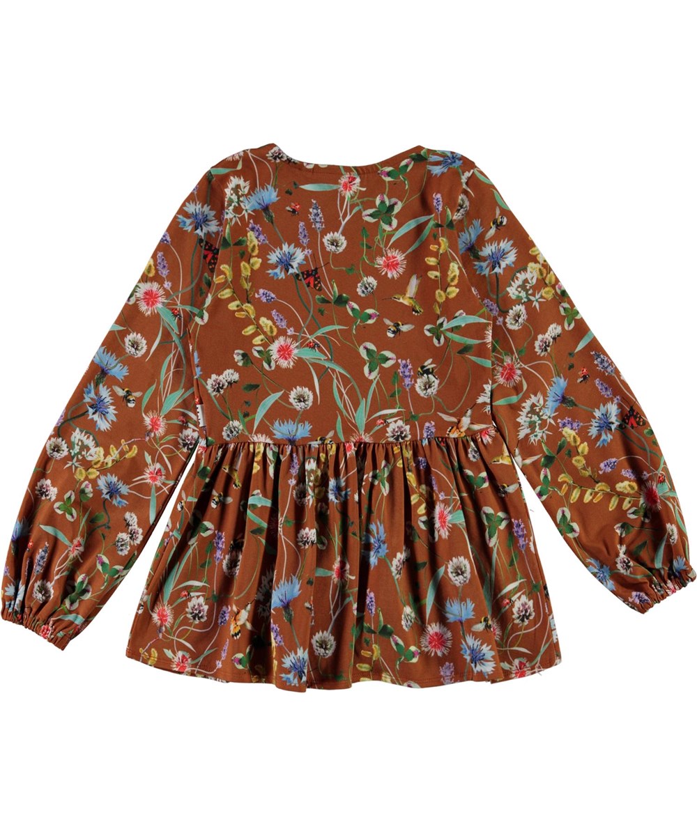 Renae - Wildflowers - Økologisk brun bluse med blomster 
