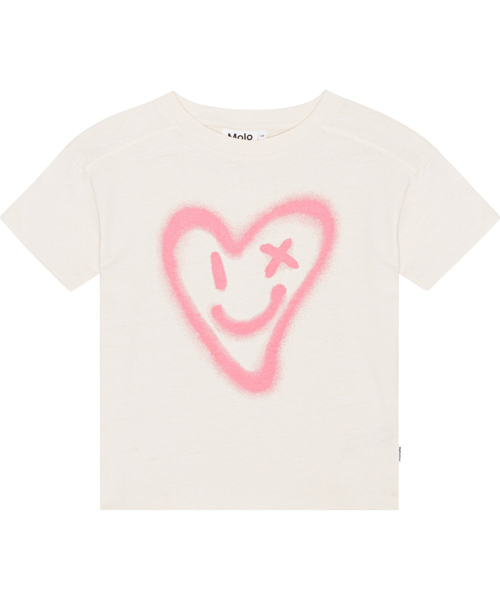 Renata - Sea Shell - Hvid kortærmet t-shirt i  bomuld med graffitiprint af et lyserødt hjerte