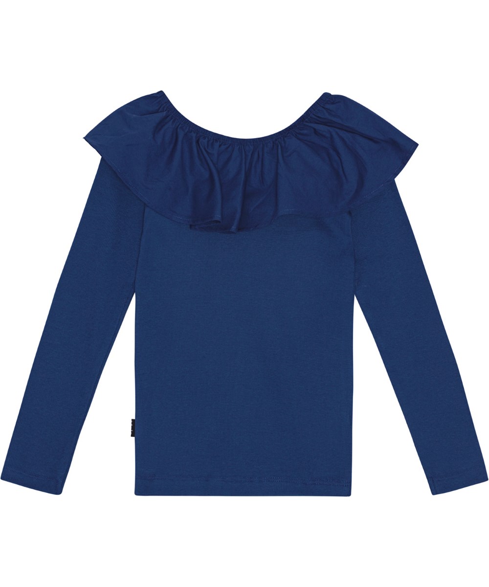 Renate - Vibrant Blue - Marineblå bluse i økologisk bomuldsrib med poplin krave