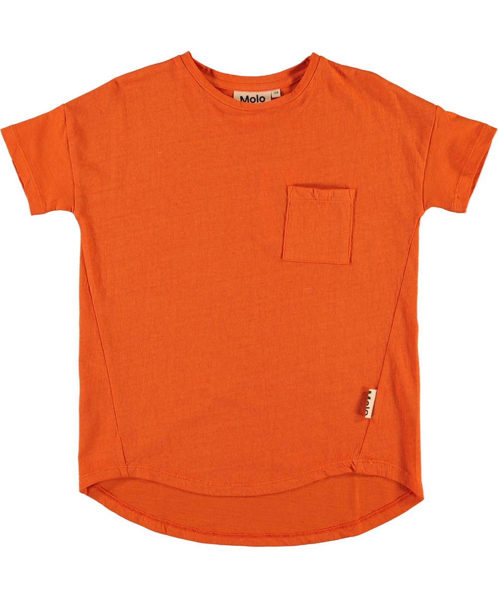 Renessa - Signal Orange - Orange t-shirt med lomme