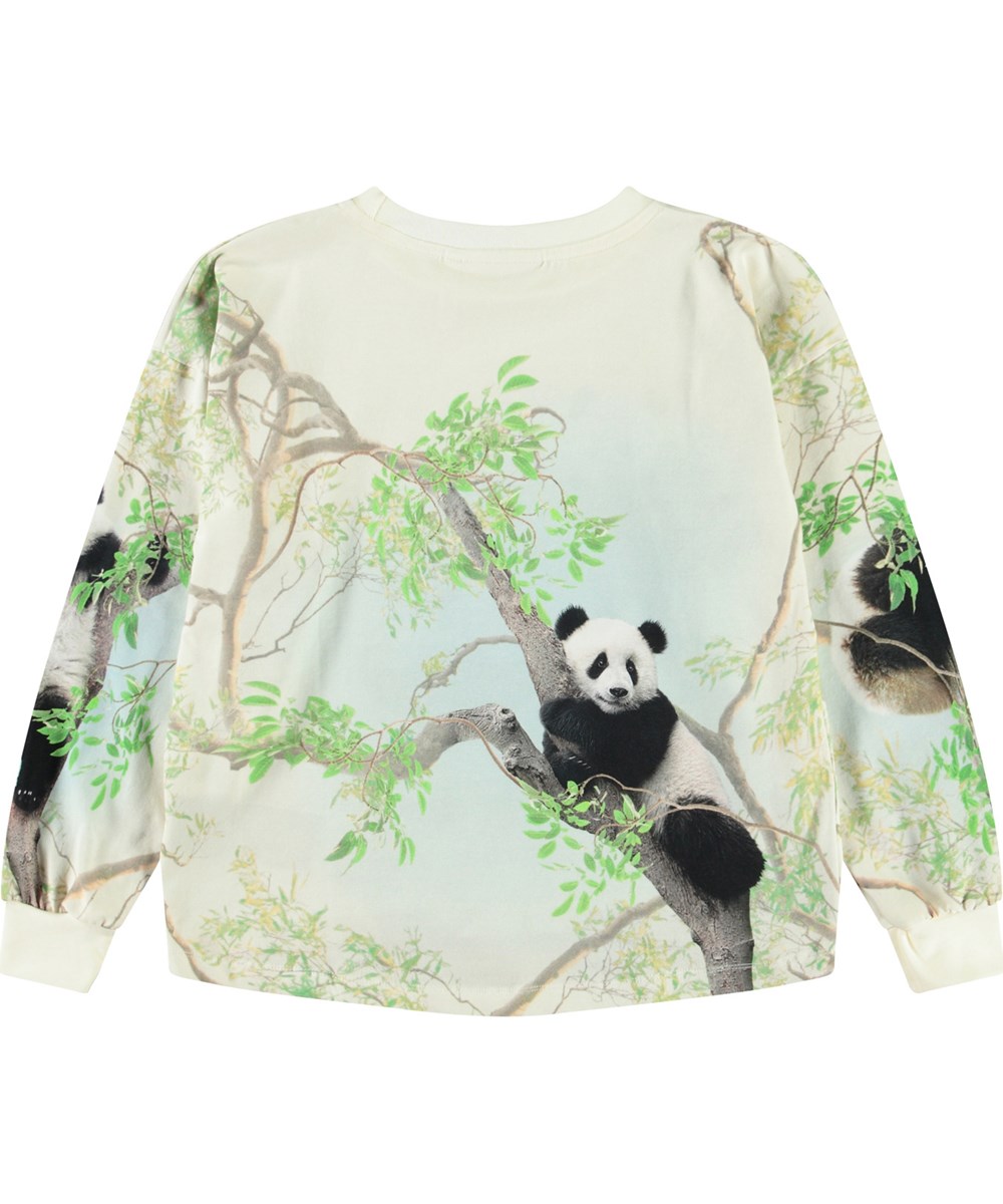 Reniza - Cuteness - Råhvid langærmet bluse med print til børn i blødt økologisk bomuld med ribkant i ærmer og hals.