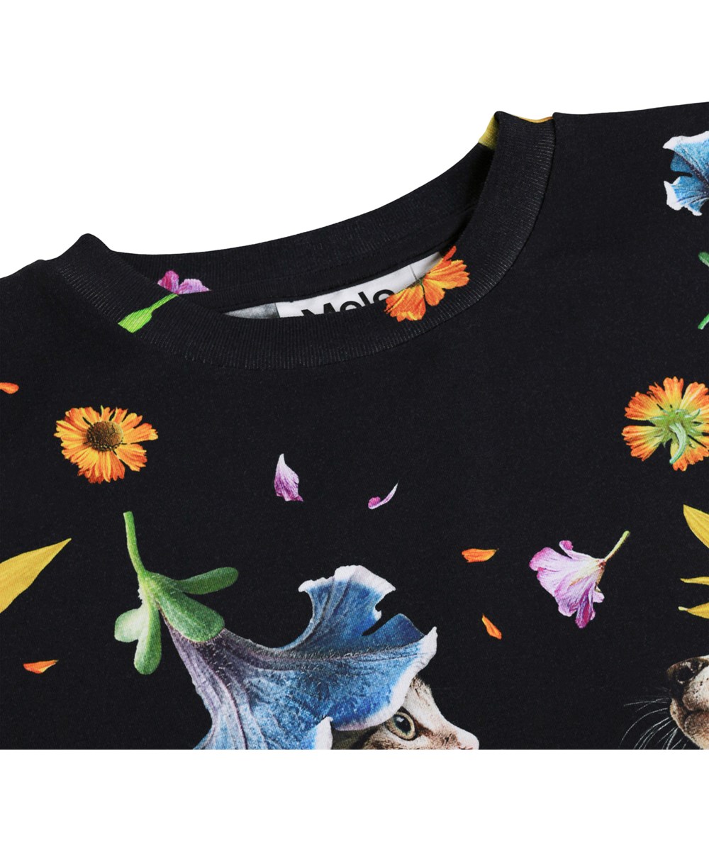 Reniza - Lets Celebrate - Sort langærmet bluse med dyre print i økologisk bomuld til børn