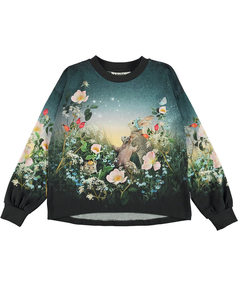 Reniza - Star Gazers - Økologisk  bluse med print kaniner og blomster