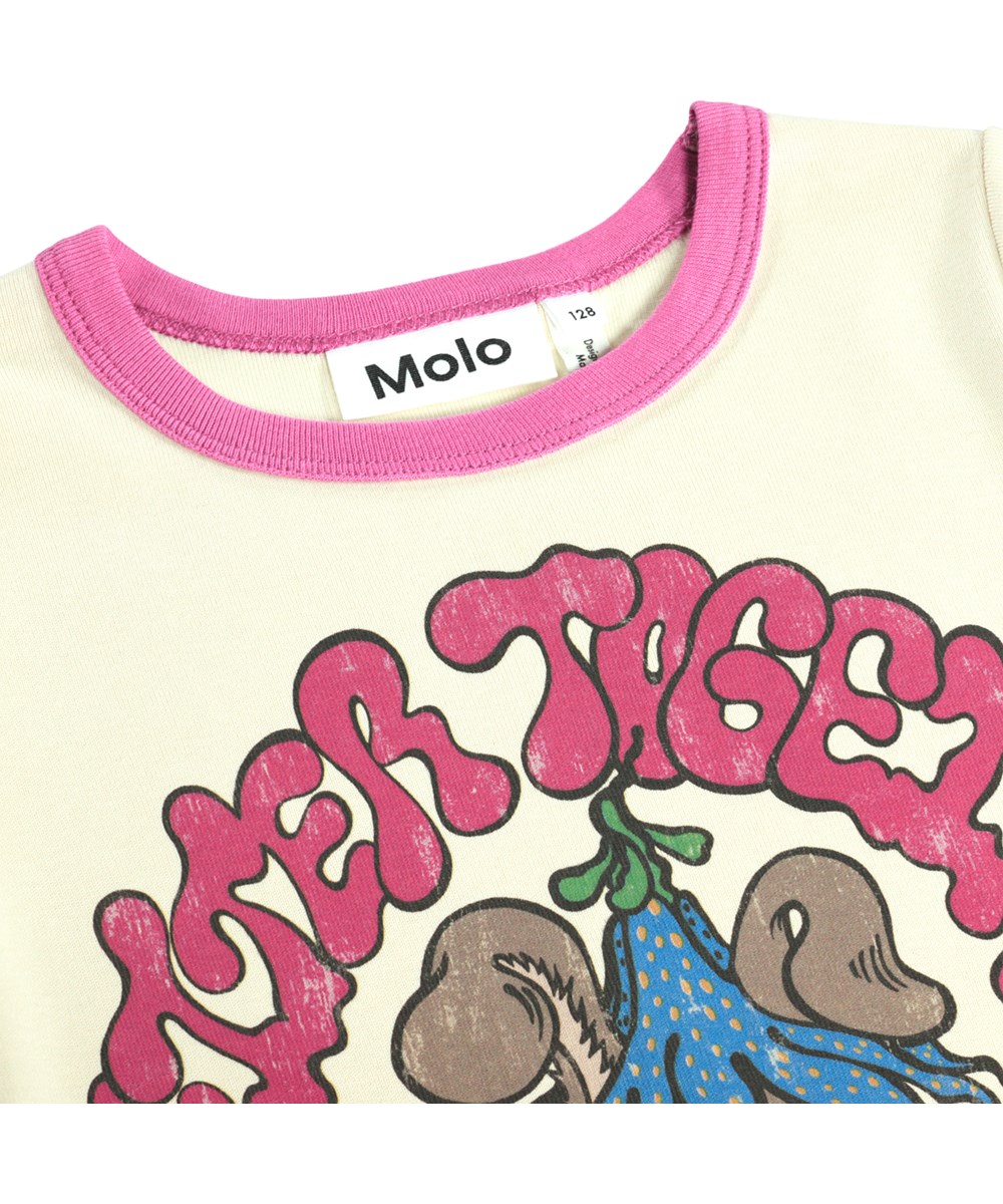 Rhiannon - Summer Sand - Råhvid t-shirt med kanin print i økologisk bomuld til børn