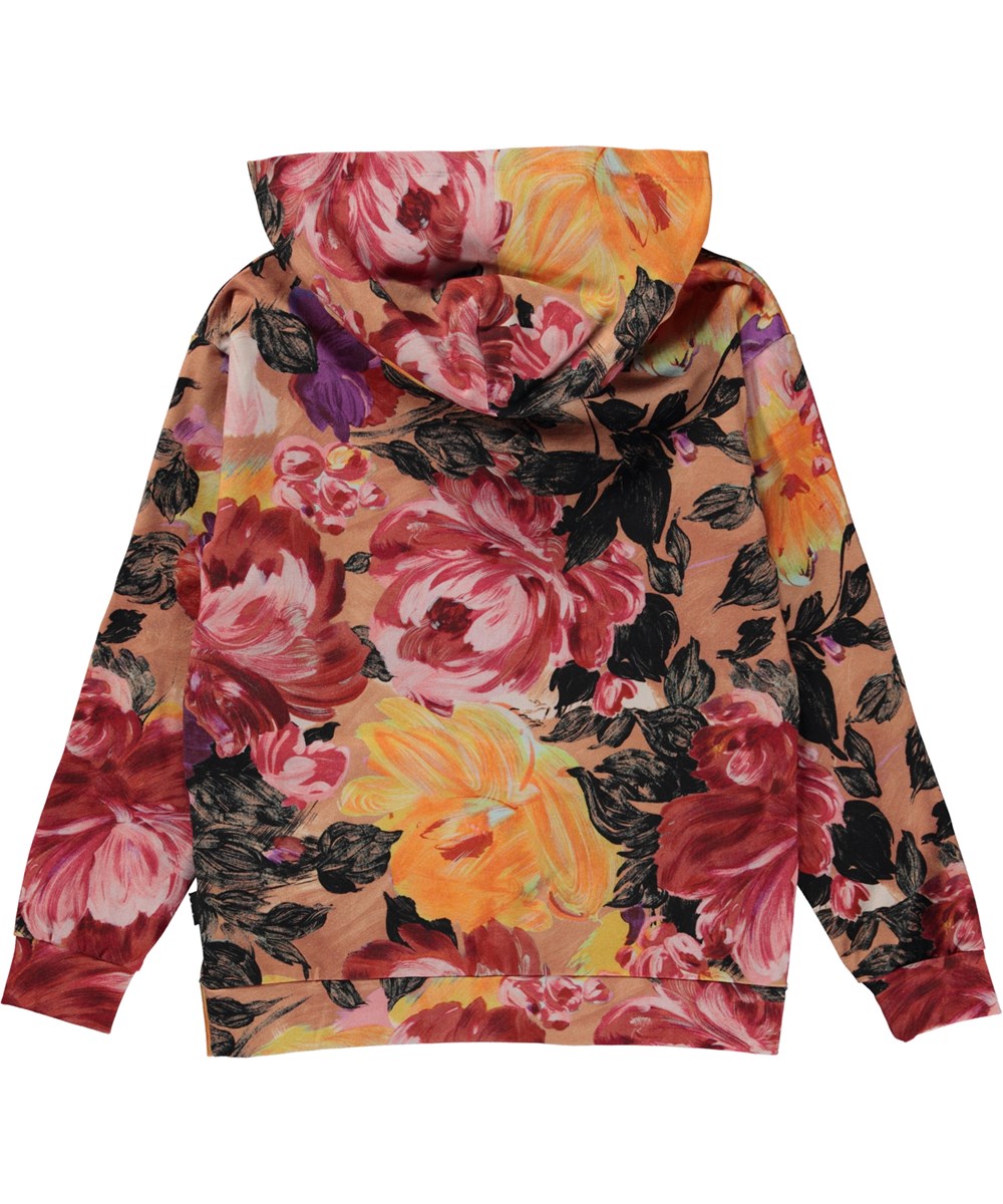 Rhona - Artist Flowers - Blomstret økologisk hættetrøje i rosa nuancer