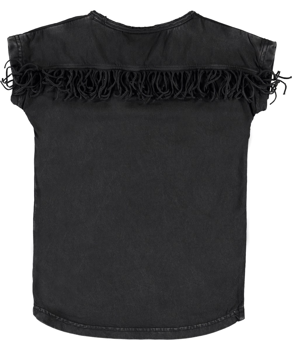 Riana - Pirate Black - Sort t-shirt med frynser