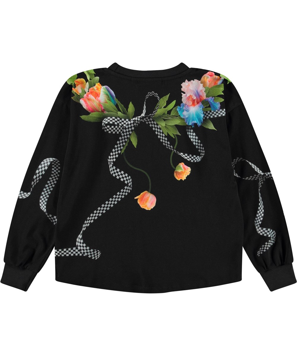 Ribila - Wreath Of Glory - Sort sweatshirt i blødt økologisk bomuld med rund hals og ribkanter ved håndled og halsen.