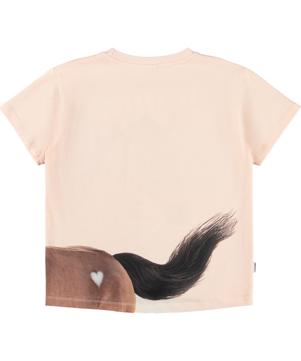 Rie - Wild Pony - Lyserød t-shirt med heste print i økologisk bomuld til børn