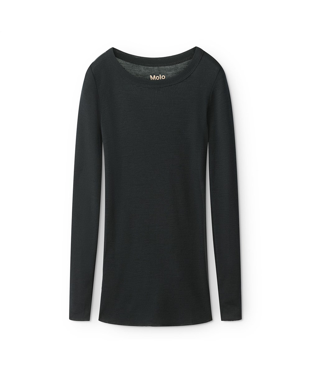 Rihanna Wool - Black - Uld basic bluse i sort