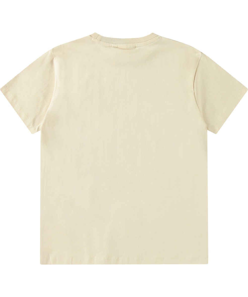 Riley - Dancing Horses - Råhvid t-shirt med print til børn i blødt økologisk bomuld med korte ærmer og ribkant i halsen.