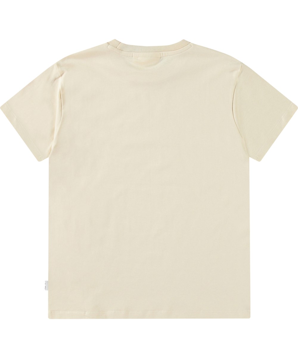 Riley - Green Dandelion - Hvid t-shirt med print til børn i blødt økologisk bomuld med korte ærmer og ribkant i halsen.