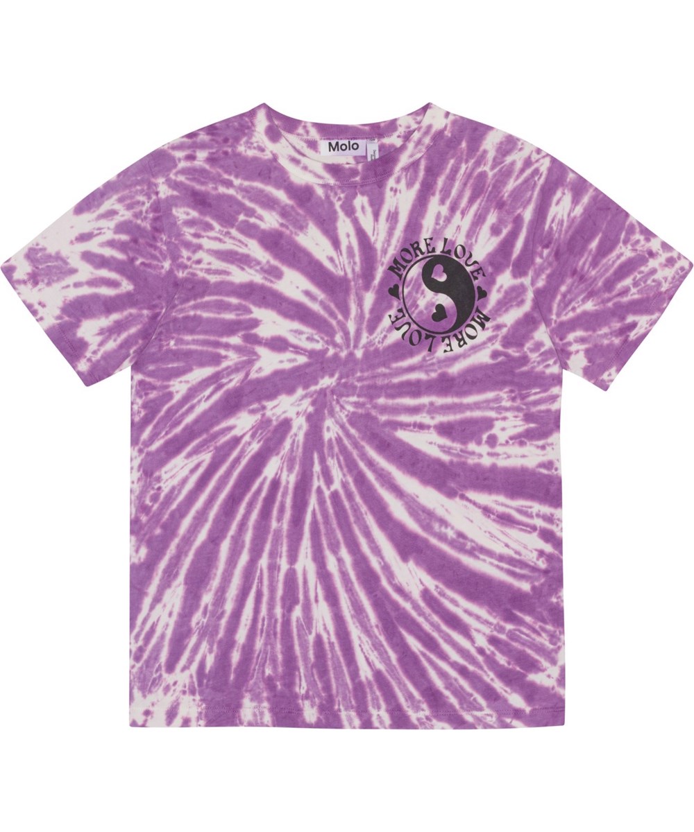 Riley - Love Tie Dye - Lilla tie-dye t-shirt i økologisk bomuld med et print af Yin og Yang