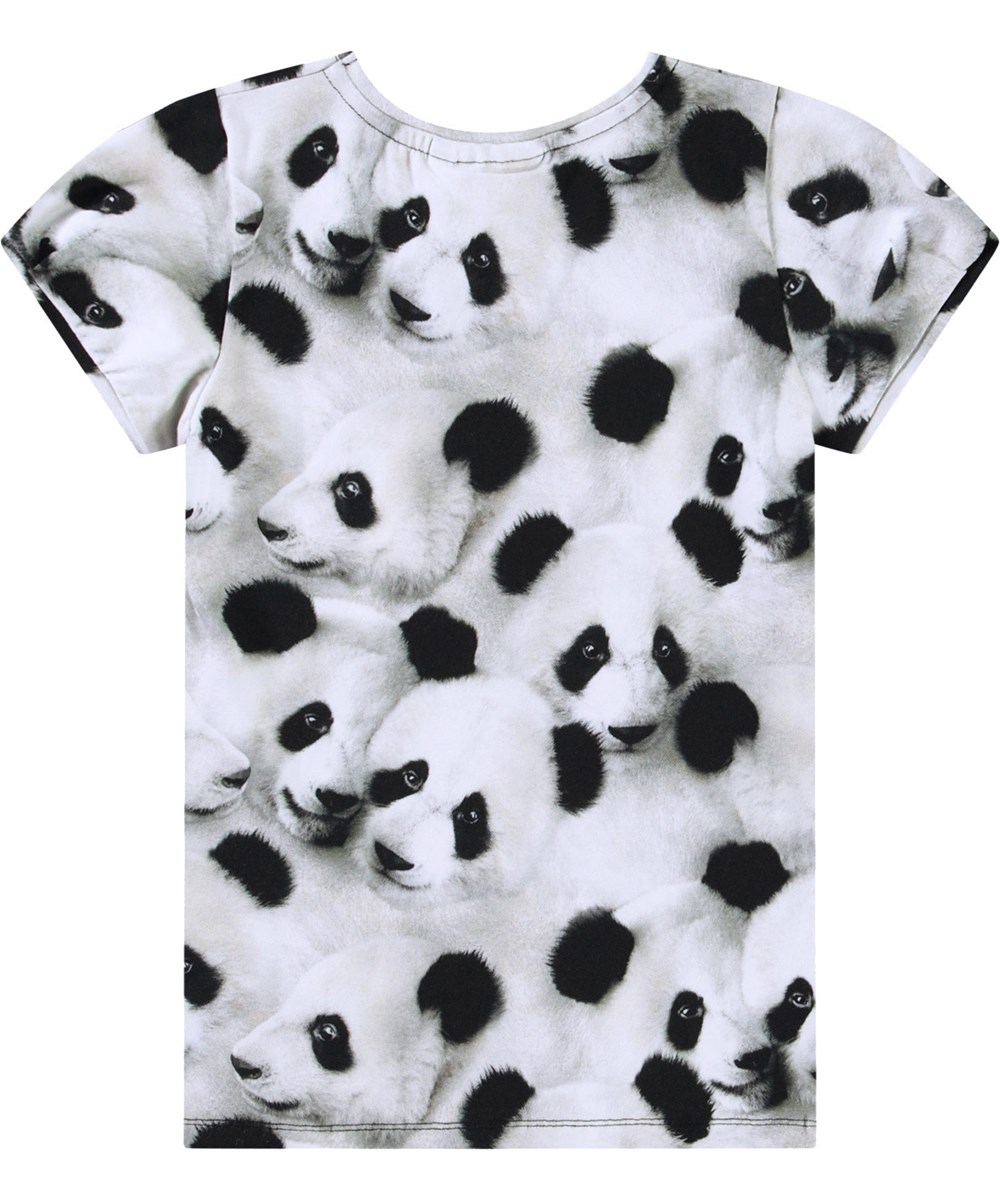 Rimona - Giant Panda - Tætsiddende t-shirt med print til børn i blødt økologisk bomuld med rund hals og små korte ærmer med puf.