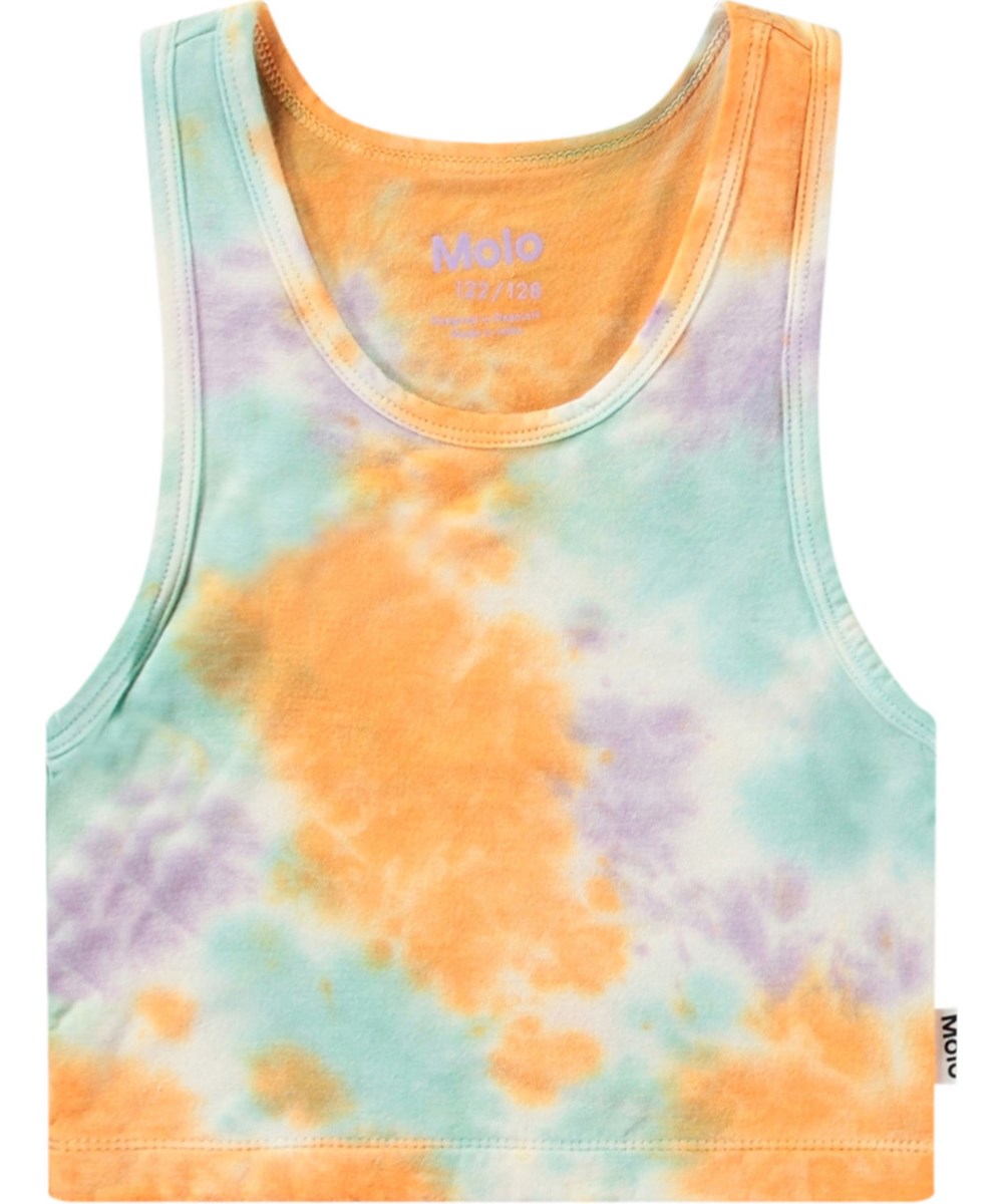Rippi - Pastel Tie Dye - Cropped tanktop i multifarvet tie-dye i blødt strækbart viskose med rund hals og dybe ærmegab.