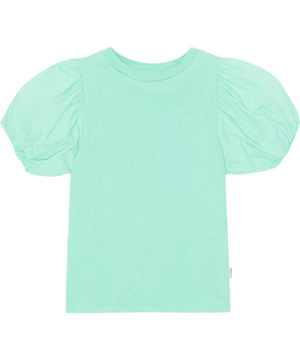 Ritta - Cool Mint - Mintgrøn t-shirt i blødt økologisk bomuldsjersey med voluminøse, korte ærmer
