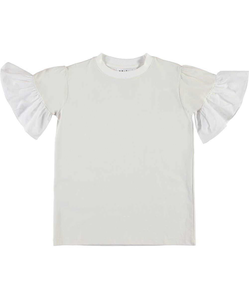 Ritta - Pearled Ivory - t-shirt med flæse ærmer