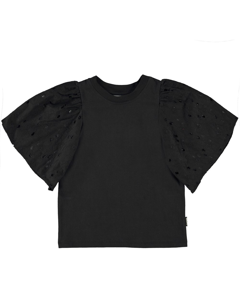 Ritza - Black - Sort top med blonde ærmer