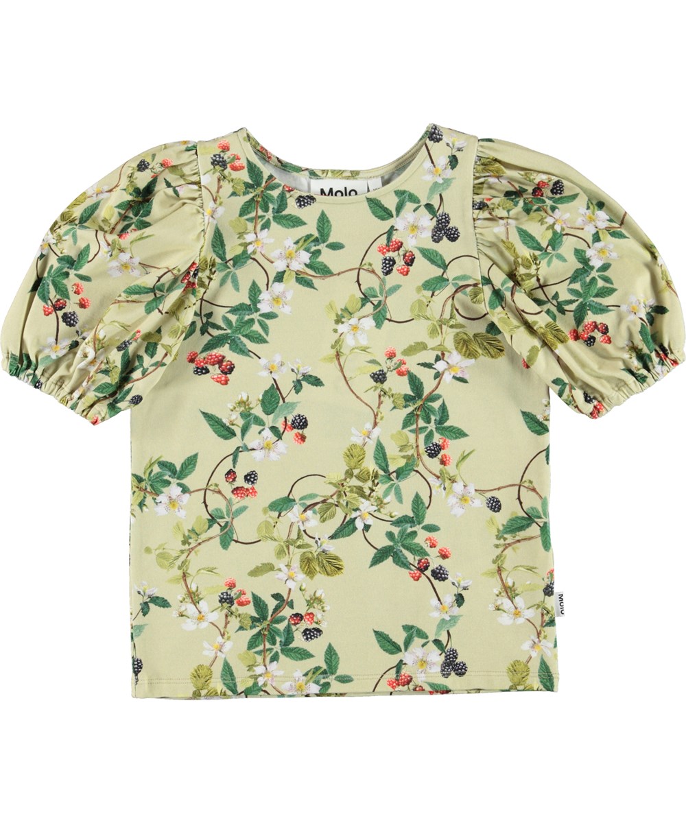 Rivera - Bramble - Økologisk grøn t-shirt med brombær print