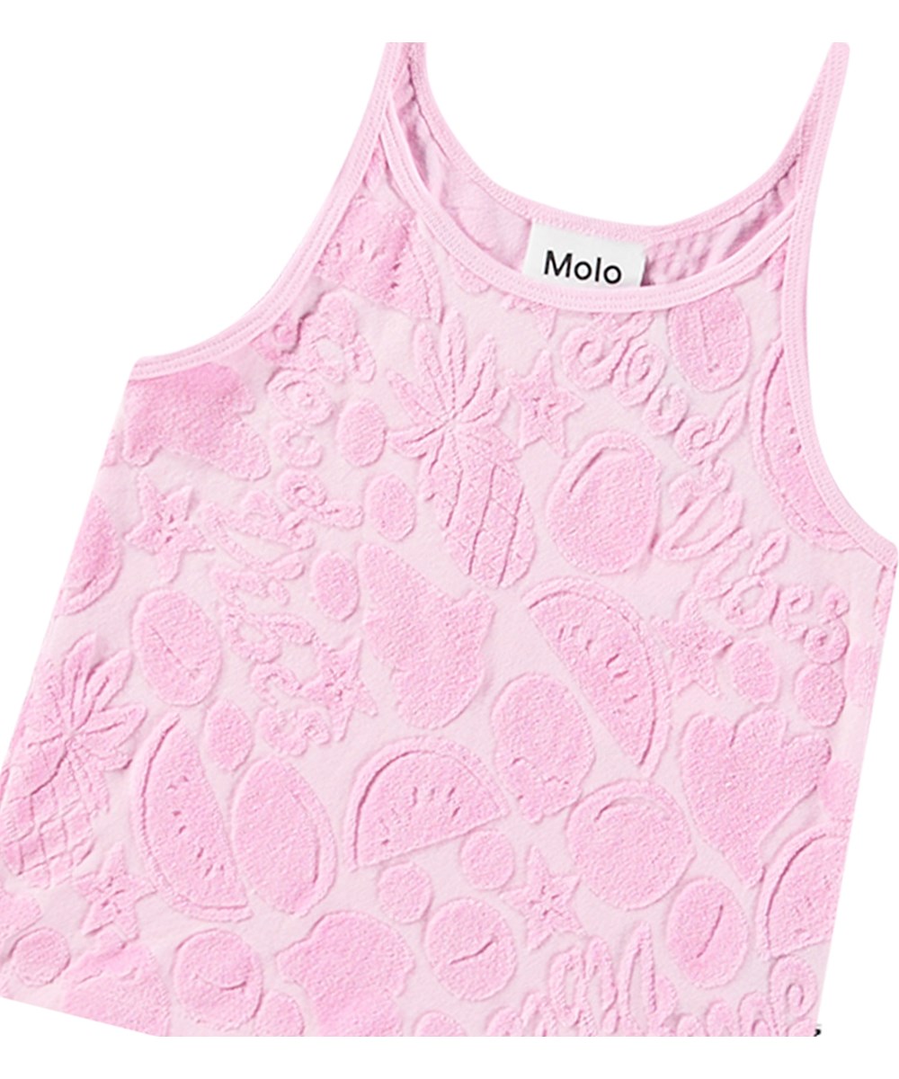 Rizi - Fruity Towelling - Lyserød top til børn med mønster af eksotiske frugter i en blød bomulds frotté.