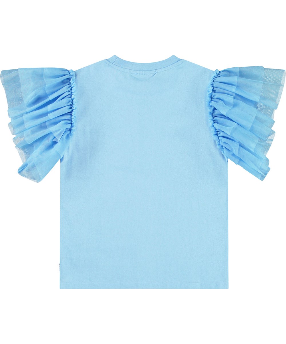 Robyn - Day Sky - Lyserød t-shirt til børn i blødt økologisk bomuld med ribkant i hals og tylærmer.