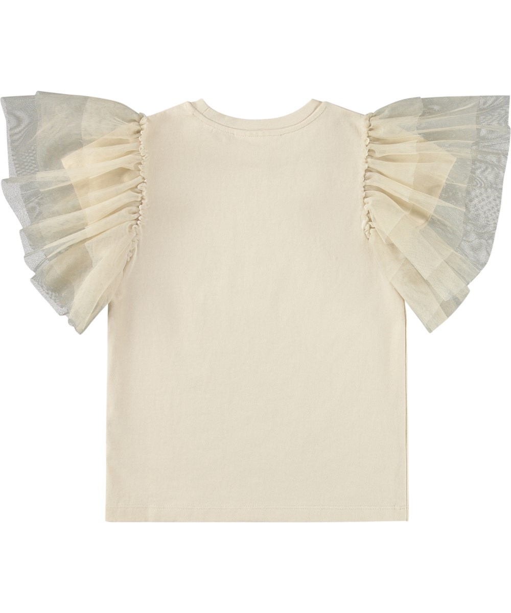 Robyn - Summer Sand - Råhvid t-shirt i bomuld til børn med tyl ærmer