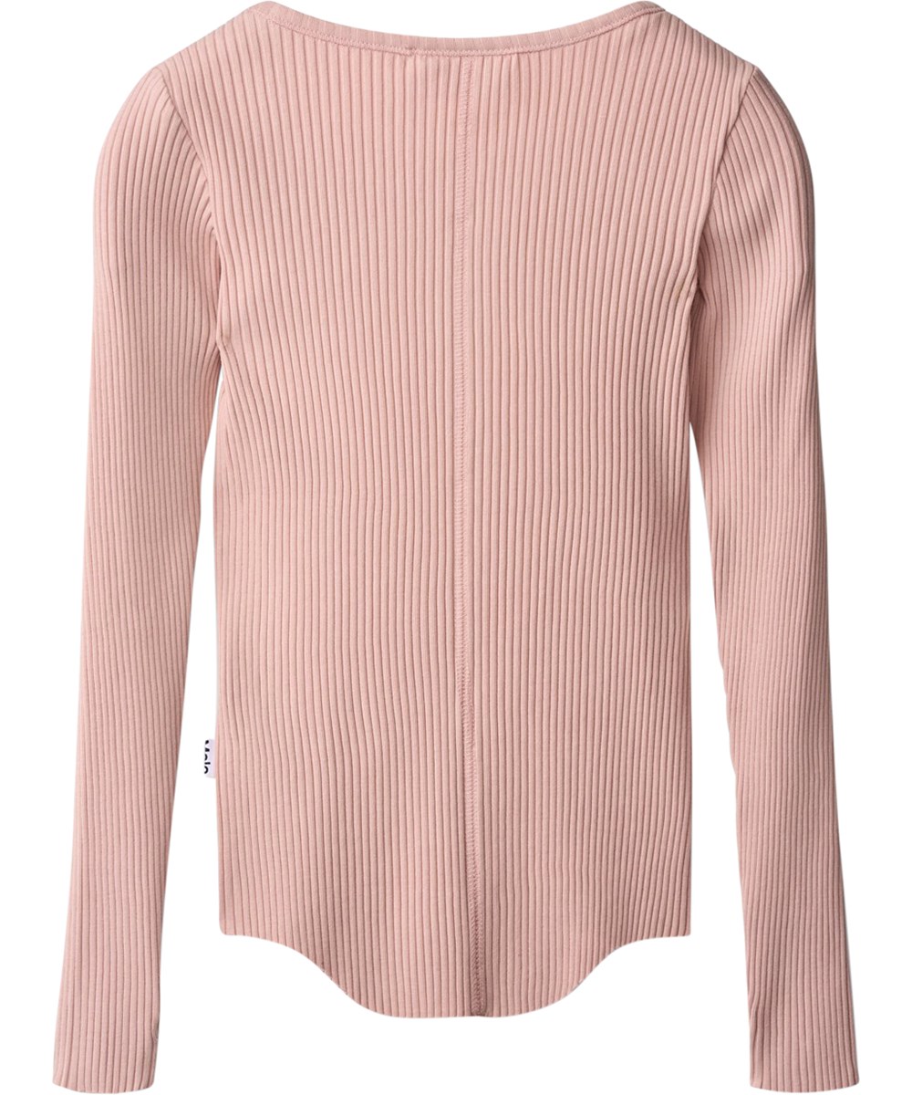 Rochelle - Petal Blush - Rosa langærmet bluse i økologisk bomuldsrib til børn