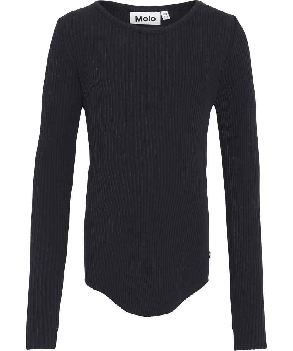 Rochelle - Black - Økologisk sort rib bluse