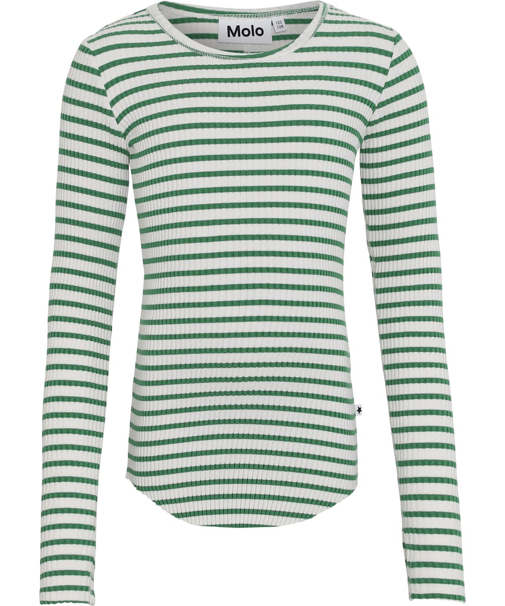 Rochelle - Jungle Ivory Stripe - Økologisk grøn stribet rib bluse