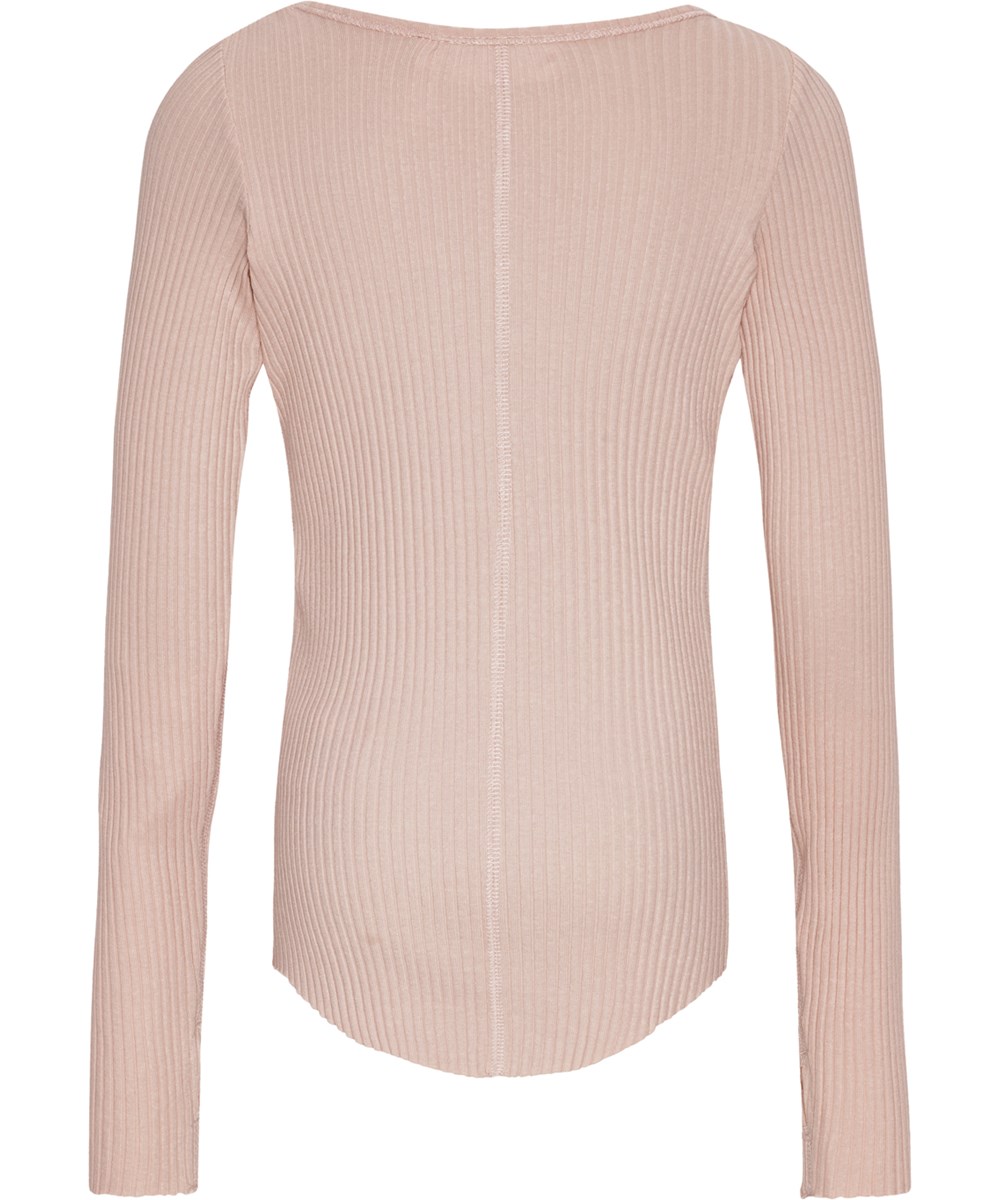 Rochelle - Petal Blush - Pudderfarvet langærmet bluse fremstillet i strækbart økologisk bomulds ribs.
